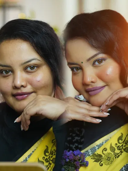 A before-and-after from a self-makeup session. Join my classes to learn everything from skin prep and shade selection to creating soft glam looks for any occasion.