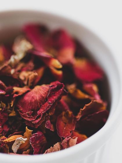 A different angle on dried rose petals, an ingredient that can be used in countless innovative ways, from desserts to tisanes.