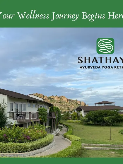 Your wellness journey begins the moment you arrive. This view of our guest accommodations, set against the backdrop of the hills, shows how every part of our retreat is integrated with the natural environment.