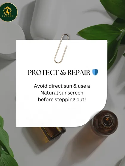 The first rule of sun care is to protect and repair. Always use a natural sunscreen before stepping out to shield your skin from sun damage.