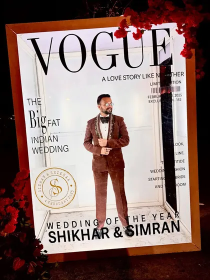 A fun photo-op inside a custom Vogue magazine cover prop. A great way to make the couple and guests feel like superstars at their Sangeet.