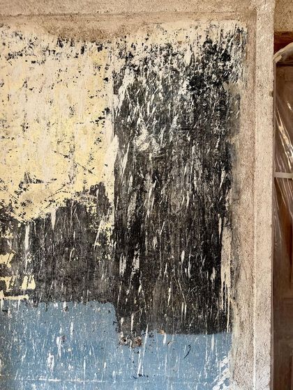 The wall as a canvas of history. The layers of paint, scraped and worn over decades, create an abstract texture that tells the story of the building's life. We often find beauty in these accidental discoveries during the restoration process.