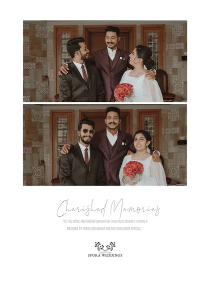 A cherished memory of the couple with their family, capturing the support and love that surrounds them on their wedding day.