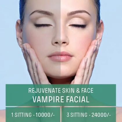 An offer for our Rejuvenate Skin & Face Vampire Facial, with pricing for single and multiple sittings.