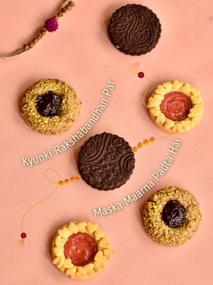 "Kyunki Rakshabandhan Par Maska Maarna Padta Hai." A playful post featuring our Rakhi cookie collection, because your siblings deserve the best.