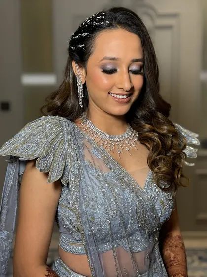 Glittering eyes that steal the spotlight. For Tanvi's Sangeet, I created a sparkling eye makeup look that was perfect for a night on the dance floor.
