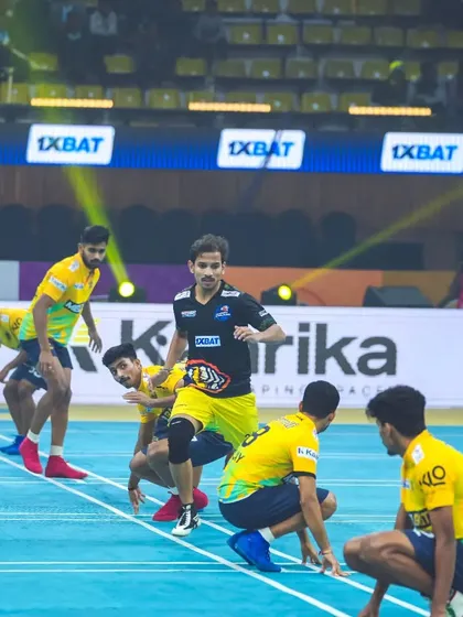 Pratik Devare in action during a professional Ultimate Kho Kho match. The intensity and focus required at this level are immense.