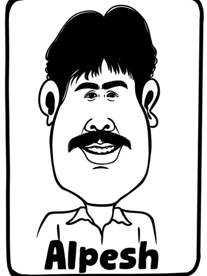 This black and white digital caricature was created for a live event in Surat. The bold lines and clear naming make it a great event souvenir.
