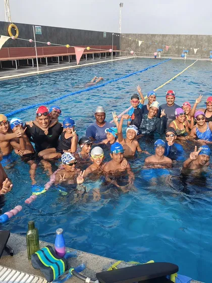 Look at the pure, unadulterated joy on these faces. This is our advanced and pre-competitive group at the Domlur pool. We teach skills, but we also build a love for the water that lasts a lifetime.
