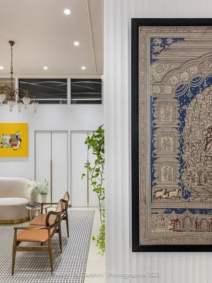 At the clinic's entrance, I created a striking juxtaposition of old and new. An intricate, traditional Indian artwork from the client’s collection is mounted on contemporary fluted paneling. This blend of heritage and modern design immediately establishes a sense of warmth, culture, and timeless elegance.