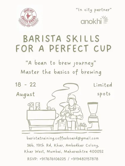 My passion for learning extends beyond the yoga mat. This poster announces my special Barista Skills workshop, hosted in collaboration with the Coffee Board of India. It is a hands-on, five-day journey from bean to brew, perfect for anyone looking to deepen their love for coffee or pursue it professionally.
