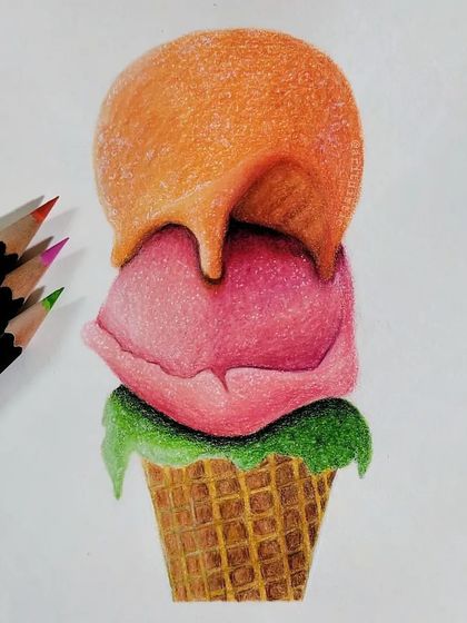 The ice cream cone drawing shown with the pencils used for each scoop.