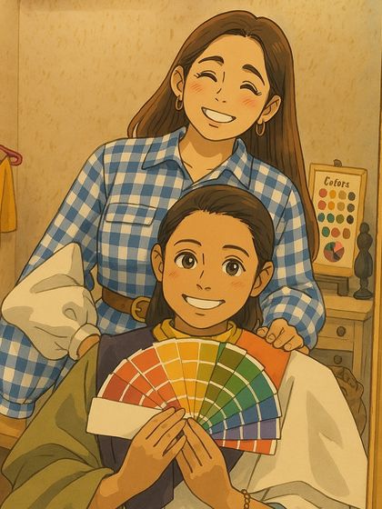 I loved this moment from a color analysis session so much that I had it turned into a Studio Ghibli-style illustration. It perfectly captures the joy and magic of discovering your personal color palette.