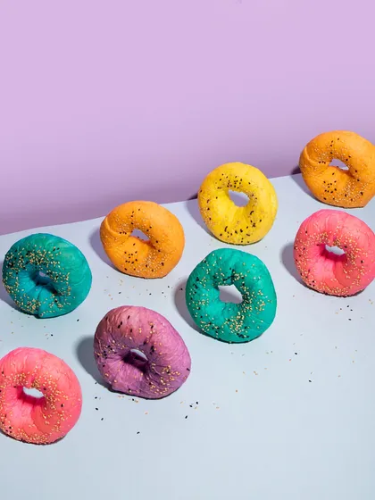 I make authentic New York style bagels in a variety of fun colors. They have that perfect chewy texture and are great for breakfast or brunch.