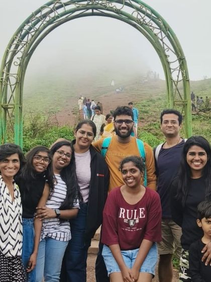 A happy group at the entrance to a trail in Chikmagalur. Even with a bit of mist, the spirits are always high as we start another adventure together.