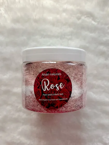 This is my Rose Foot Soak and Bath Salt, made with organic sea salts and essential oils. It's perfect for a relaxing bath or a soothing foot soak to relieve tired feet and hydrate the skin.