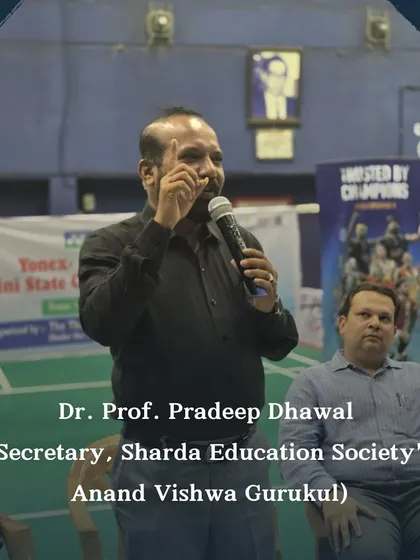 Dr. Prof. Pradeep Dhawal addressing the audience. Having academic leaders as chief guests helps in motivating young players to balance sports and education.