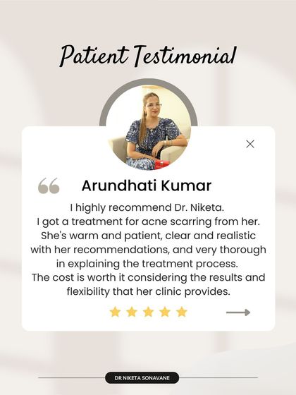 This patient appreciated the warm, patient, and realistic approach to her acne scarring treatment. I believe in being thorough and transparent, ensuring the results and experience are worth the investment in your skin's health.