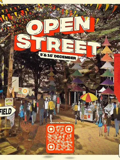A location-specific poster for the Open Street event in Whitefield. Our production included creating clear and attractive promotional materials with QR codes for easy navigation for attendees.