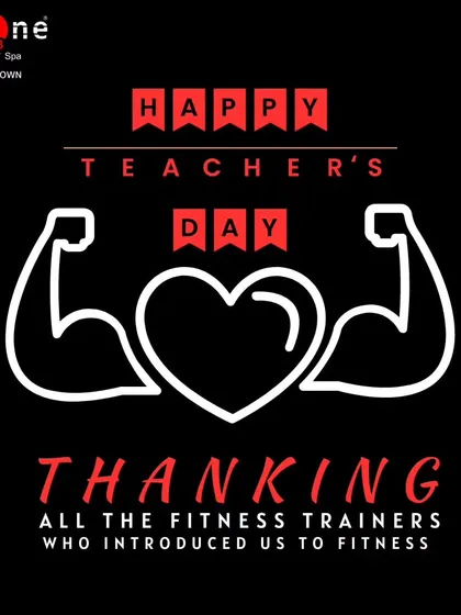 A graphic celebrating Teacher's Day. We extend our gratitude to all the fitness trainers who guide, motivate, and introduce us to a healthier lifestyle.
