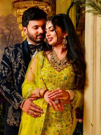 More images from engagement ceremonies and pre wedding shoots. This collection showcases a wide range of styles and color palettes, from playful and romantic to bold and regal, all custom designed for the couple's celebration.