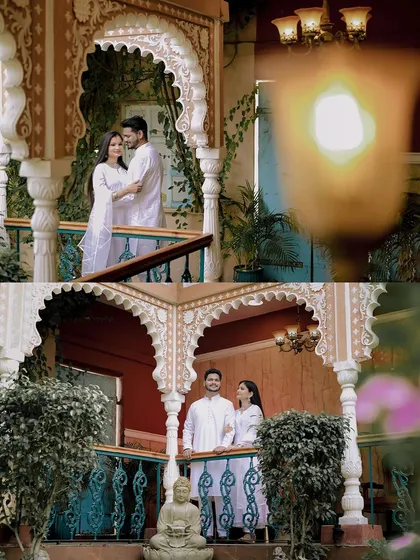 This collage showcases the beautiful arches and balconies of a heritage location. These architectural elements provide the perfect frame for romantic couple portraits.
