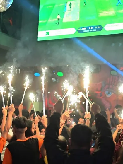 Cricket screening followed by a massive party. The crowd at Tipsy Bull knows how to celebrate, with sparklers lighting up the entire venue.