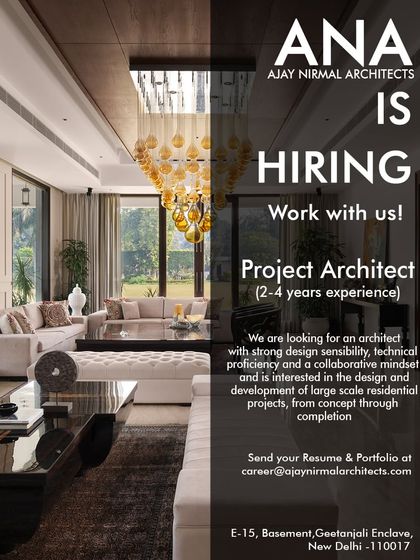 This ad from Ajay Nirmal Architects targets a Project Architect with 2-4 years of experience for large-scale residential projects, from concept through completion.