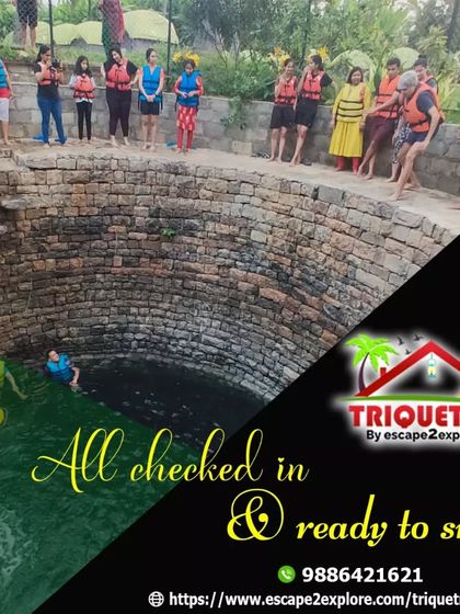 All checked in and ready to swim. A group of guests prepares for the well jump, one of the first activities many try.