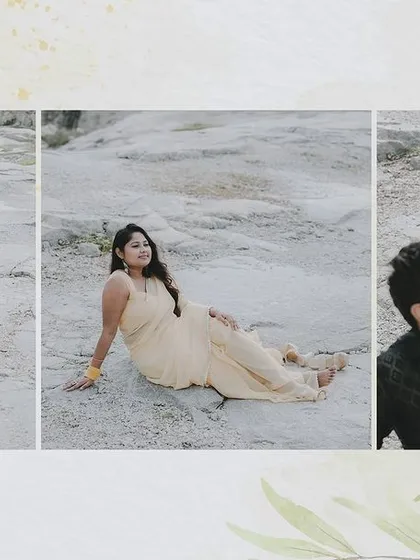 A triptych of the couple relaxing on the rocks. This series of shots has a calm, serene feel, showing a different, more peaceful side to the dramatic quarry location.