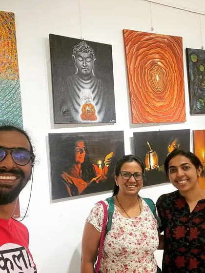 A selfie with my wife and a friend at the exhibition.