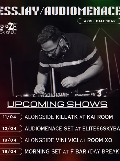 Here’s a look at a typical month for me. This calendar shows the mix of gigs I play, from psytrance nights as Essjay alongside international acts to deep techno sets as Audiomenace at skybars.