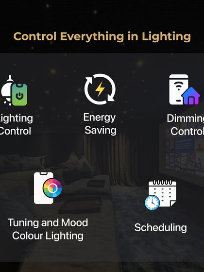 My lighting systems give you complete control. You can manage dimming, tune colors to set the mood, schedule lights to turn on or off, and save energy, all from one central system.