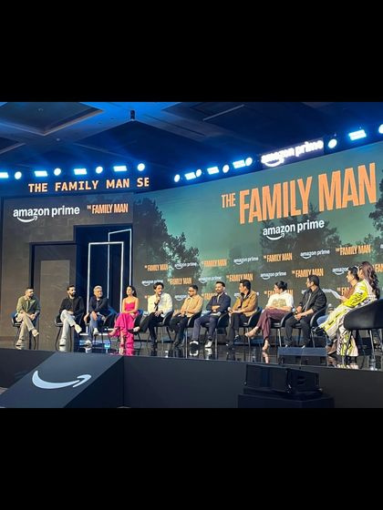 The full cast on stage for a panel discussion at 'The Family Man' Season 3 trailer launch.
