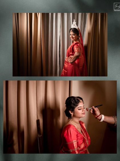 A diptych showing two key moments of the getting-ready process. From the final touches of makeup to the full bridal look, I document the entire journey for a complete wedding story.