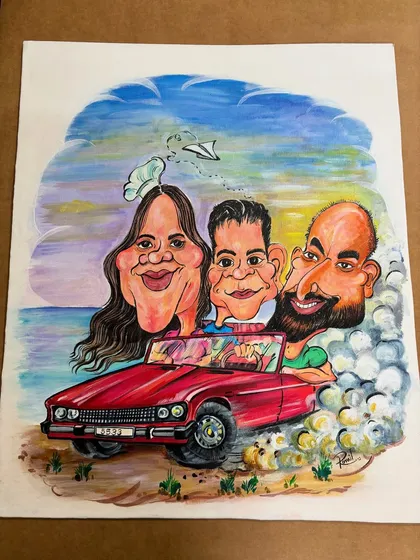 The unframed version of the family joyride! You can see the watercolor details and vibrant colors I used to create the sunset sky and the classic red car.