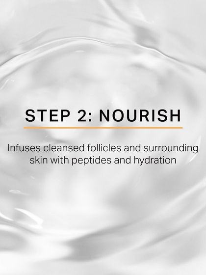 Step 2 is to Nourish. After cleansing, I infuse the follicles and surrounding skin with a blend of peptides and hydrating factors to promote a healthy scalp environment.