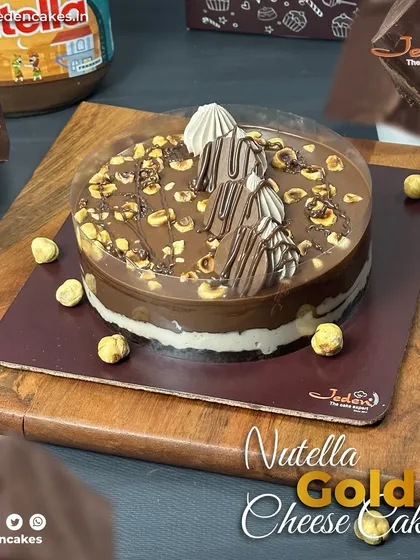 Our Nutella Gold Cheesecake is pure luxury. We combine a creamy cheesecake base with rich Nutella, then top it with roasted hazelnuts and elegant chocolate drizzles for a truly decadent experience.