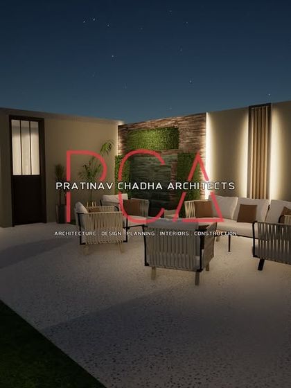 A render of a cozy seating nook on the terrace. The design features a vertical garden, modern outdoor furniture, and ambient wall lighting, creating an intimate and refreshing escape.