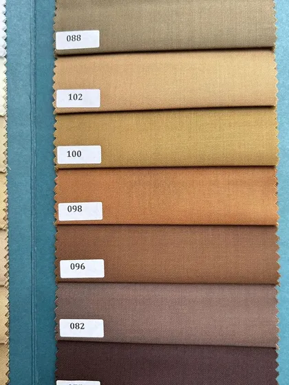 A beautiful gradient of brown and tan fabrics. These earthy tones are perfect for creating warm, sophisticated suits and blazers.