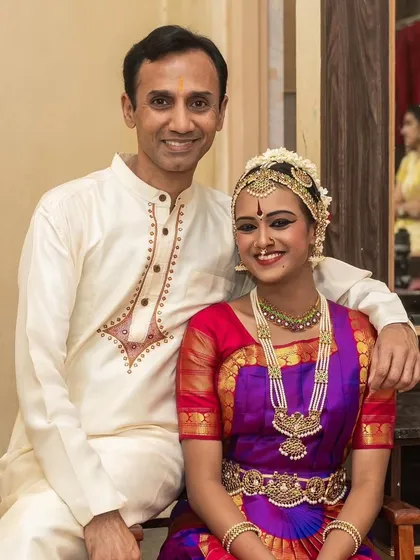 The bond between a guru and shishya is at the heart of this tradition. This picture with my student Meenakshi Krishnesh before her Rangaabhivandane is a memory I cherish, marking a significant milestone in her artistic journey.