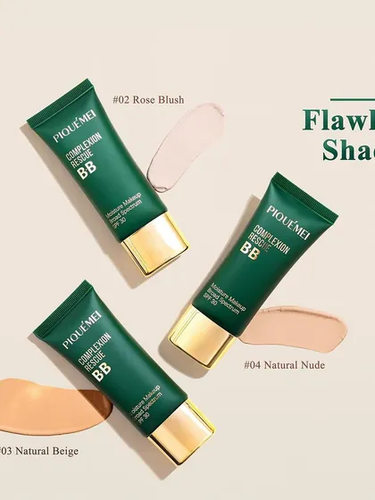 A clean and informative swatch shot showing three different shades of BB cream. This type of image is essential for beauty brands to help customers choose the right shade, and we styled it with a neat, floating composition.
