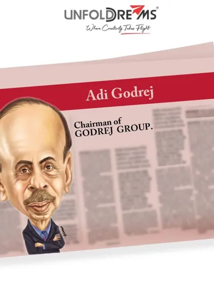 A caricature of Adi Godrej, Chairman of the Godrej Group.