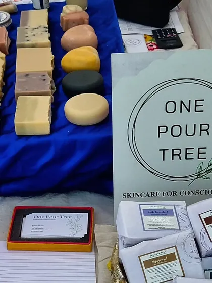 A close-up of my soap display at the Hasta Rachana Fair in Navi Mumbai.
