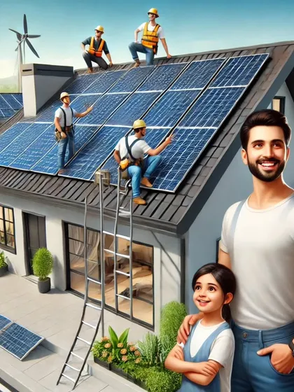 A father and daughter look on as their home gets equipped with solar power. I believe in building a greener future for the next generation, and it starts with clean energy solutions like this.