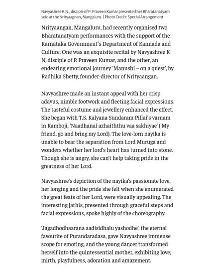Navyashree K N - Bharatanatyam Performance In the Press: Reviews & Announcements photo 5