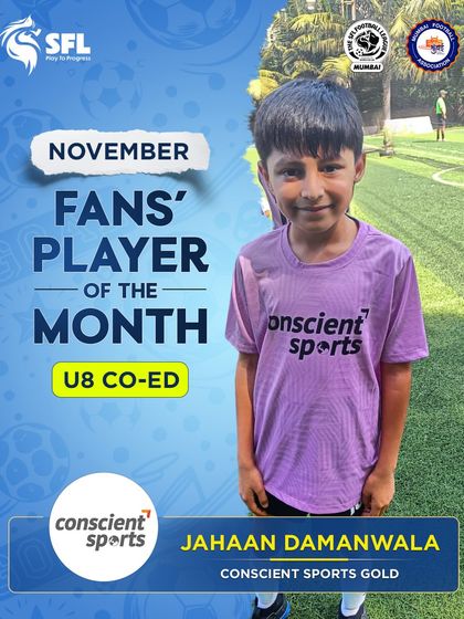 Introducing Jahaan Damanwala, our November Fans' Player of the Month for the U8 Co-Ed group. A testament to his hard work and skill.