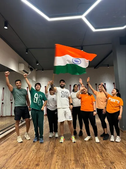 Freedom, fitness, and fam. The perfect summary of our Independence Day celebration, complete with the Indian flag.
