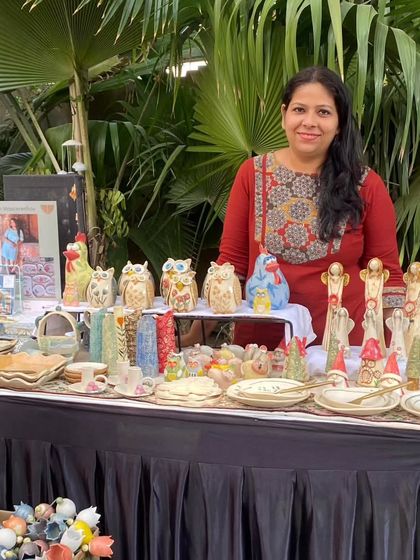 My stall at the Ahmedabad Potter's Market. Despite a mishap with my luggage, the market ended on a high note, and I'm so grateful for the support.