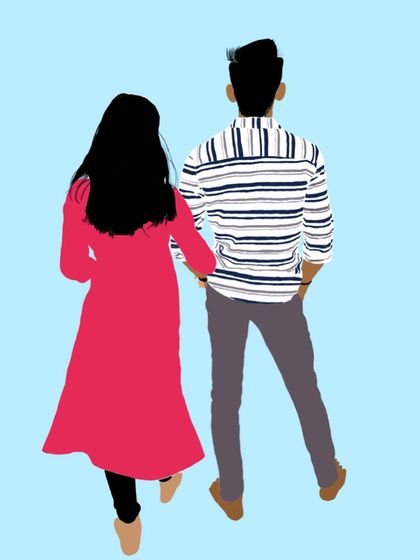 A candid walking shot turned into a colorful and minimalist illustration.